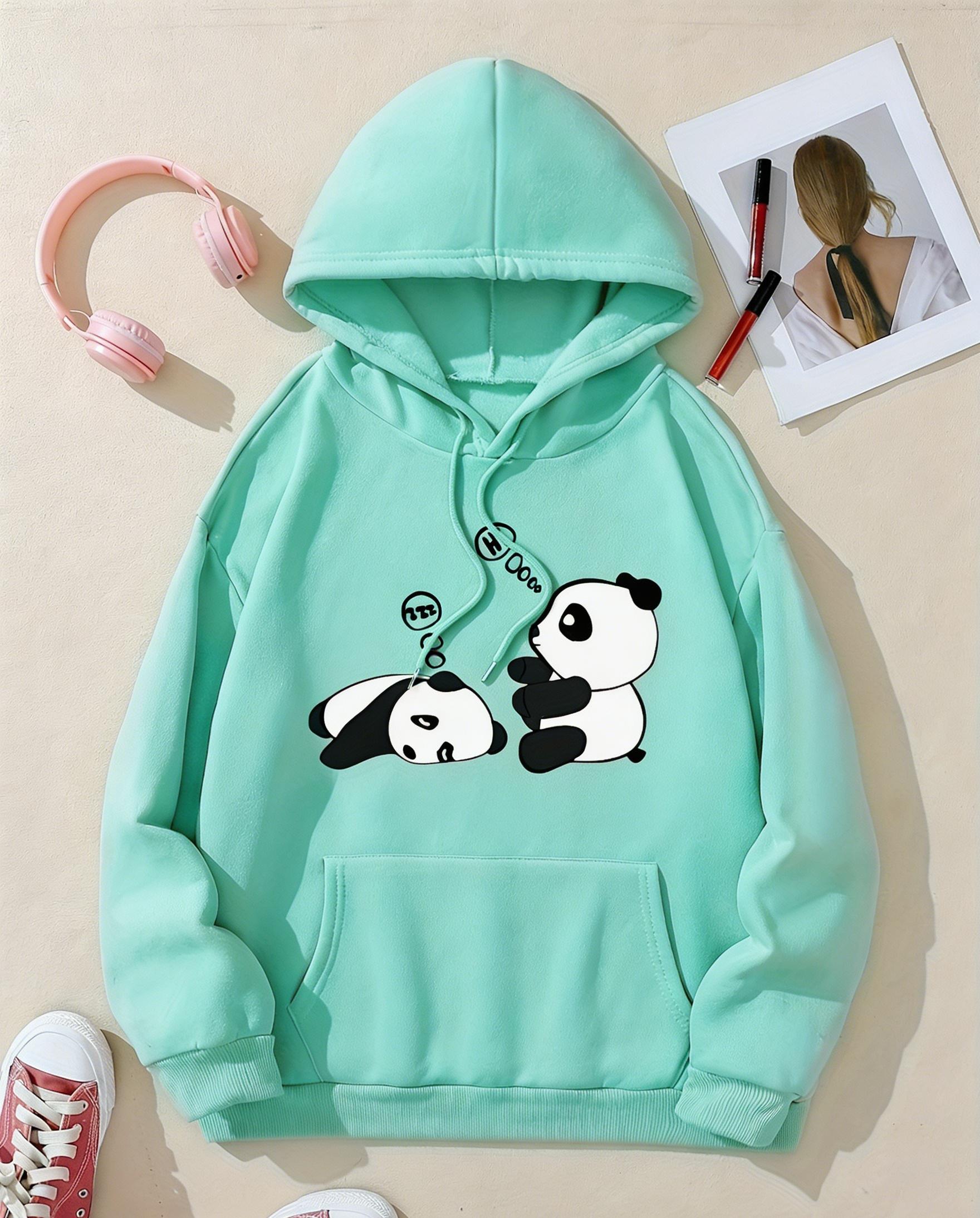 Women's Casual Fashion Hoodie with Sleepy Panda Print