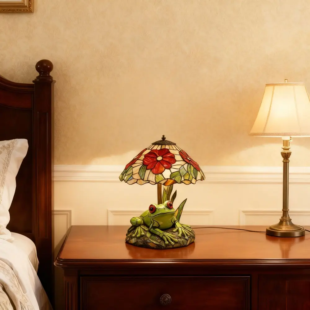 3D Frog Table Lamp with Floral-Painted Design, Warm Glow Night Light for Bedside, Office Desk & Study, Retro Style Decor, Perfect Gift