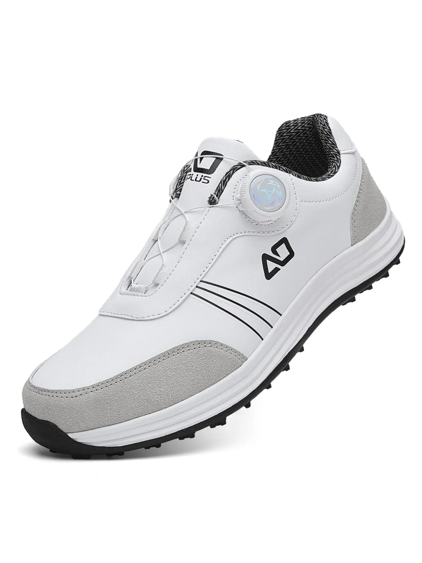 Men's Golf Shoes with Rotating Buckle, Waterproof Leather Upper, Anti-Slip Rubber Sole, Lightweight Cushioned, Breathable, Blue Color