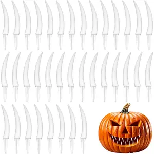 36PCS Spooky Jack O' Lantern Pumpkin Teeth Easy-to-Insert Plastic Fangs for Halloween Pumpkin Carving Party Decor Craft Activities White