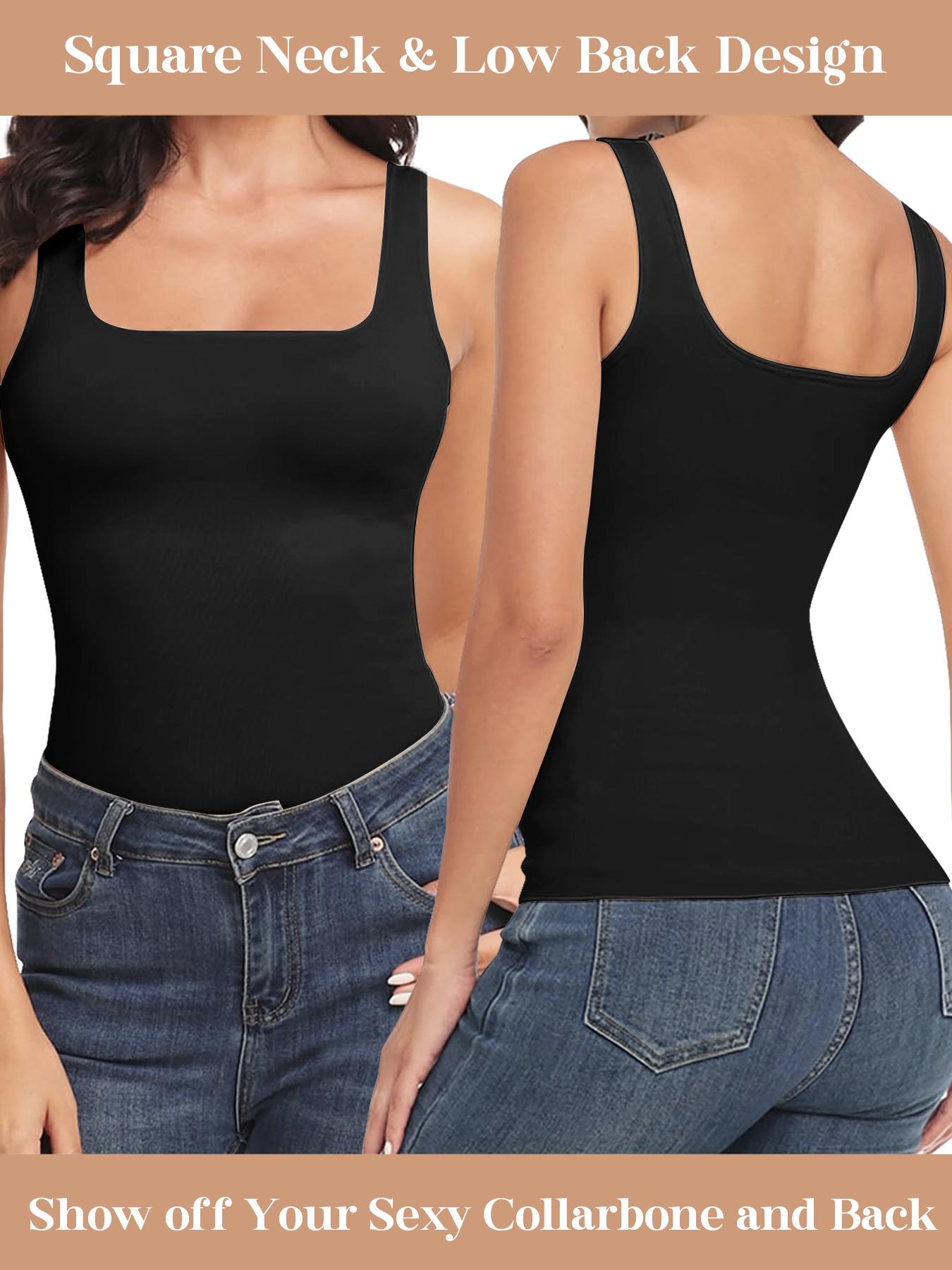 Women Tummy Control Shapewear Tank Tops Seamless Square Neck Smooth Compression Tops Slimming Body Shaper Camisole