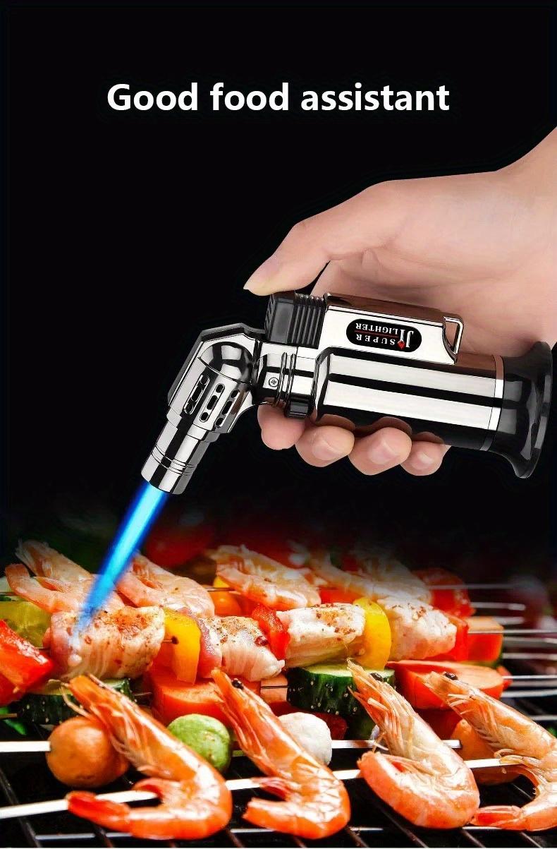 Portable High Fire Metal Lighter, with Safety Lock & Adjustable Flame, Multifunctional Kitchen Barbecue Cigar Lighter, Outdoor Windproof Turbine Gas Lighter, Men'S Gifts (No Gas), Without Battery