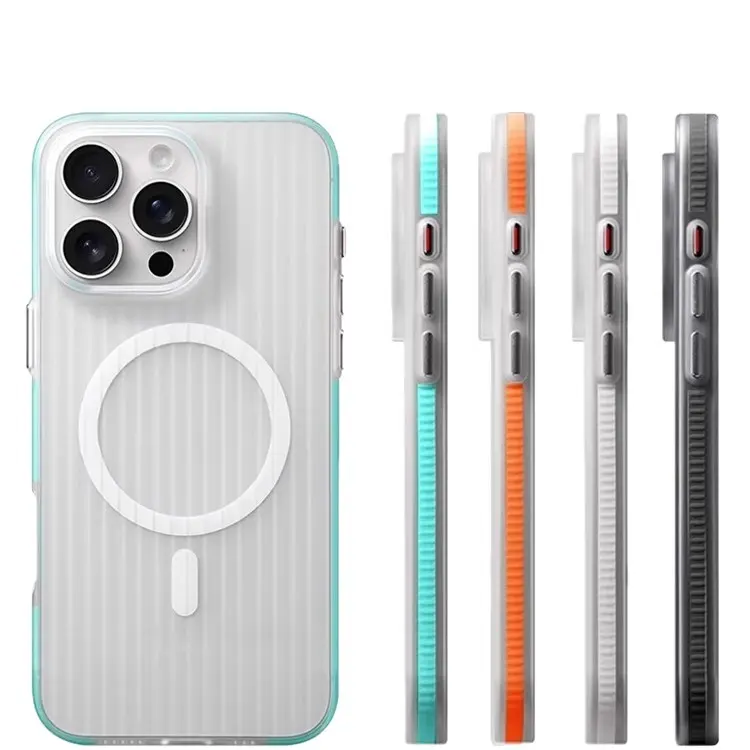 (Case & Nova) MagSafe Color-Block Acrylic Cellphone Case & Screen Protector Set - Lightweight Protective Cover, Ultra-Thin, Skin-Feel, Full Body, Patterned, MagSafe Compatible, Full Coverage for iPhone 17 Pro,16 e,15 Plus Series - Phone Accessories