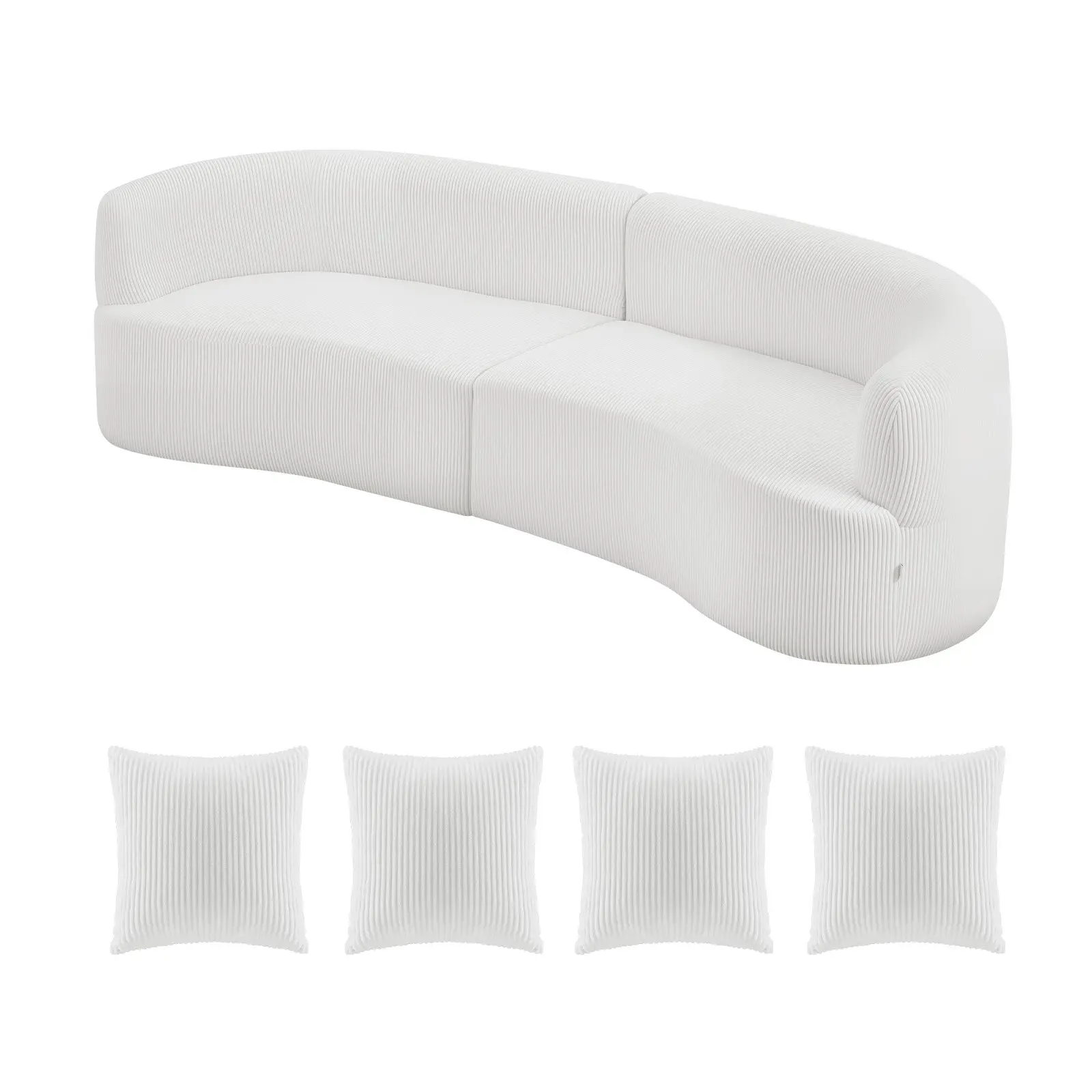 VEVOR Pet-Friendly Luxury Modern Cloud Plush Sectional Sofa, 112" Curved Modular Couch with 4 Pillows & Cushion - Foam-Filled Oversized Deep Seat Corduroy Fabric, 40.16x111.8x30.7in, No Assembly Needed, White, for Living Room & Office & Various Room Types