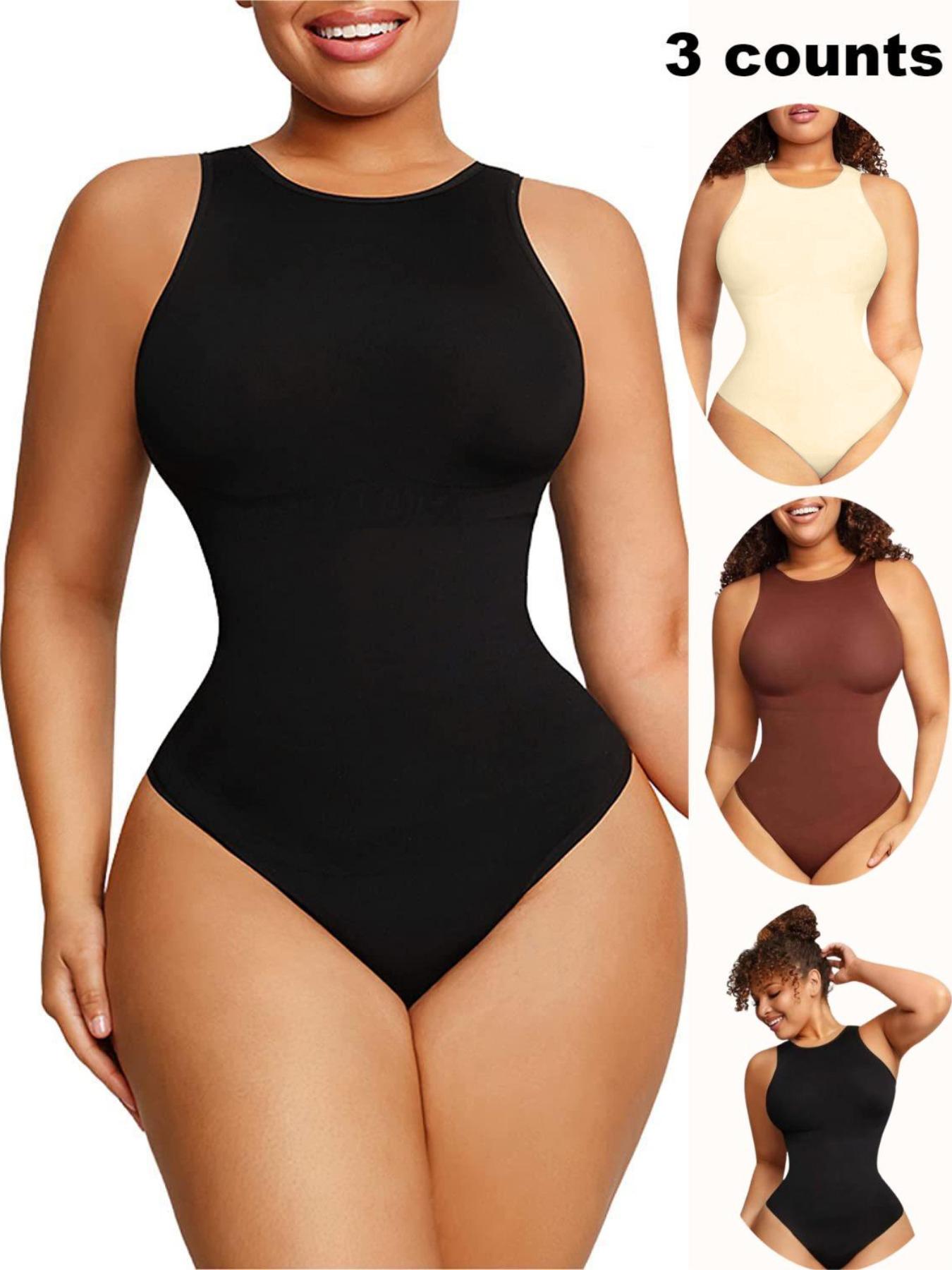 Women's Solid Round Neck Bodysuit, Casual Sleeveless Tummy Control Breathable Compression Bodysuit for Daily Wear, Women's Shapewear Clothing for All Seasons