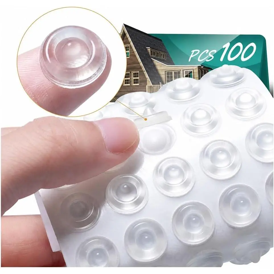 100 count Cabinet Door Bumpers Self Adhesive Clear Rubber Bumpers Pads | Sound Dampening Cupboard Door Dots Bumpers for Kitchen Drawers, Picture Frames, Furniture