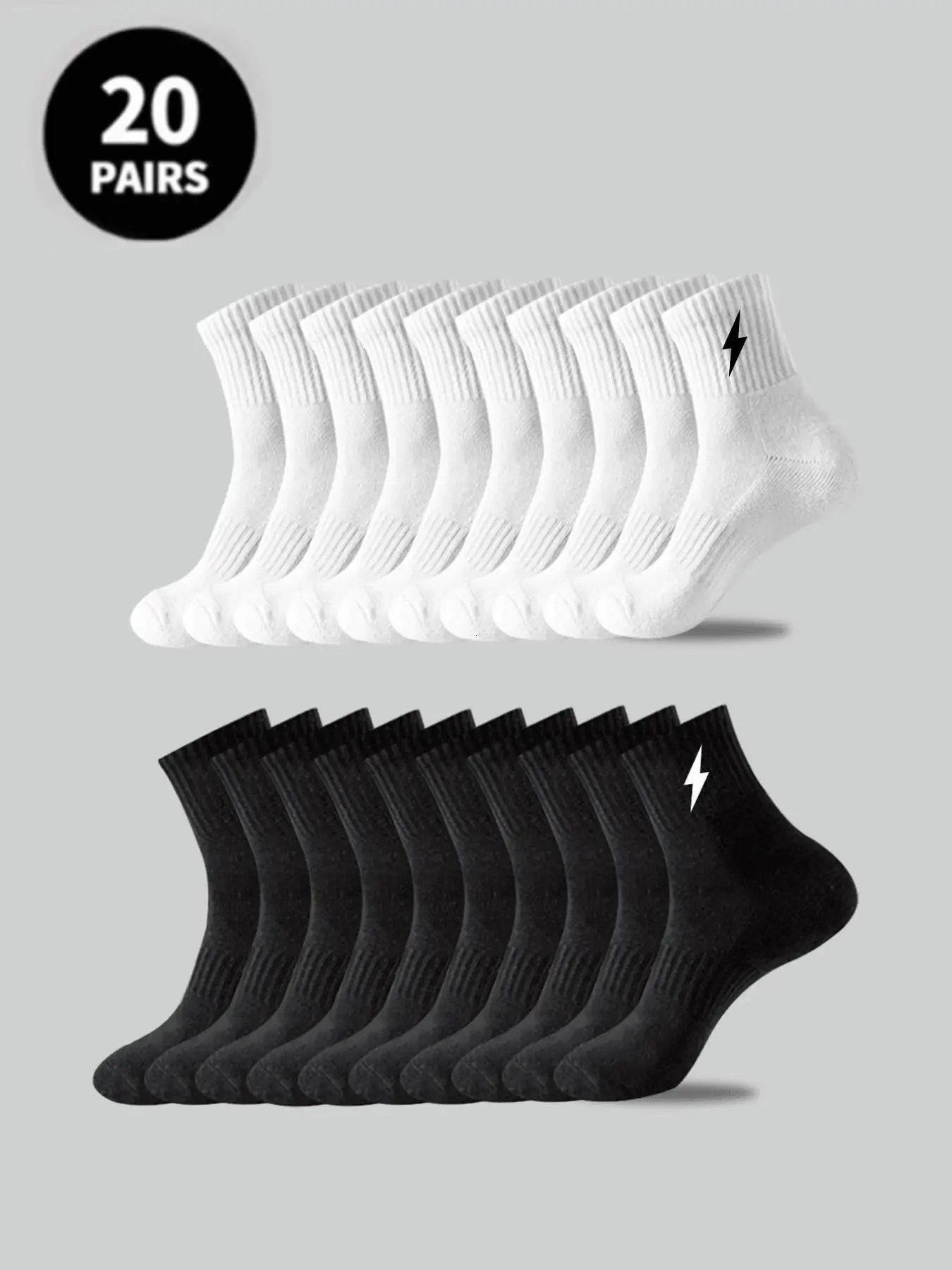 Men's Lightning Pattern Crew Socks, Comfortable Breathable Soft Skin-Friendly, Casual Sports Teen Campus Socks, Daily Wear, 5/10/20/30 Pairs