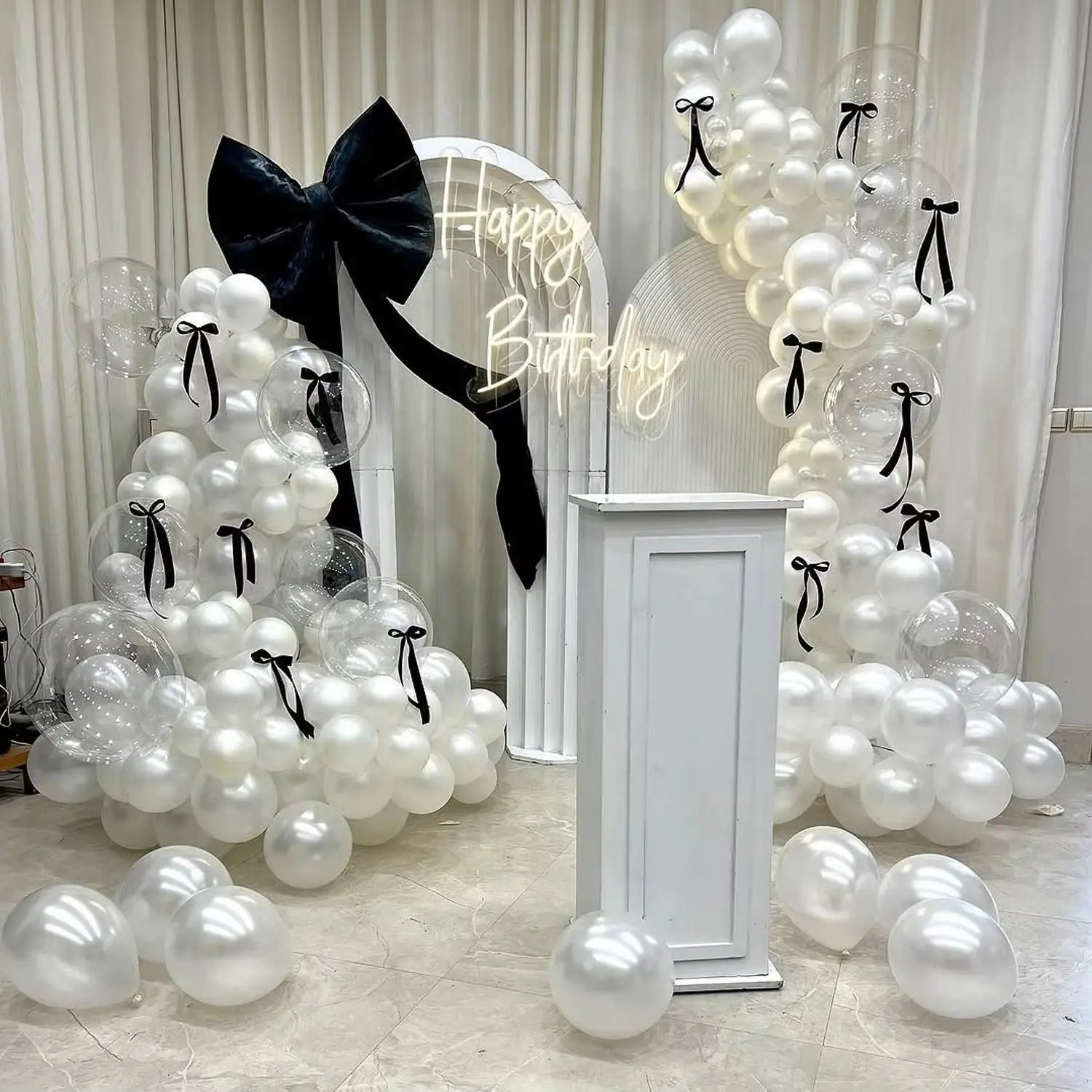 101pcs Pearl Latex Balloons Set with DIY Ribbon Bow, Perfect for Wedding, Shower, Birthday Party Decorations, Balloon Garland Kit