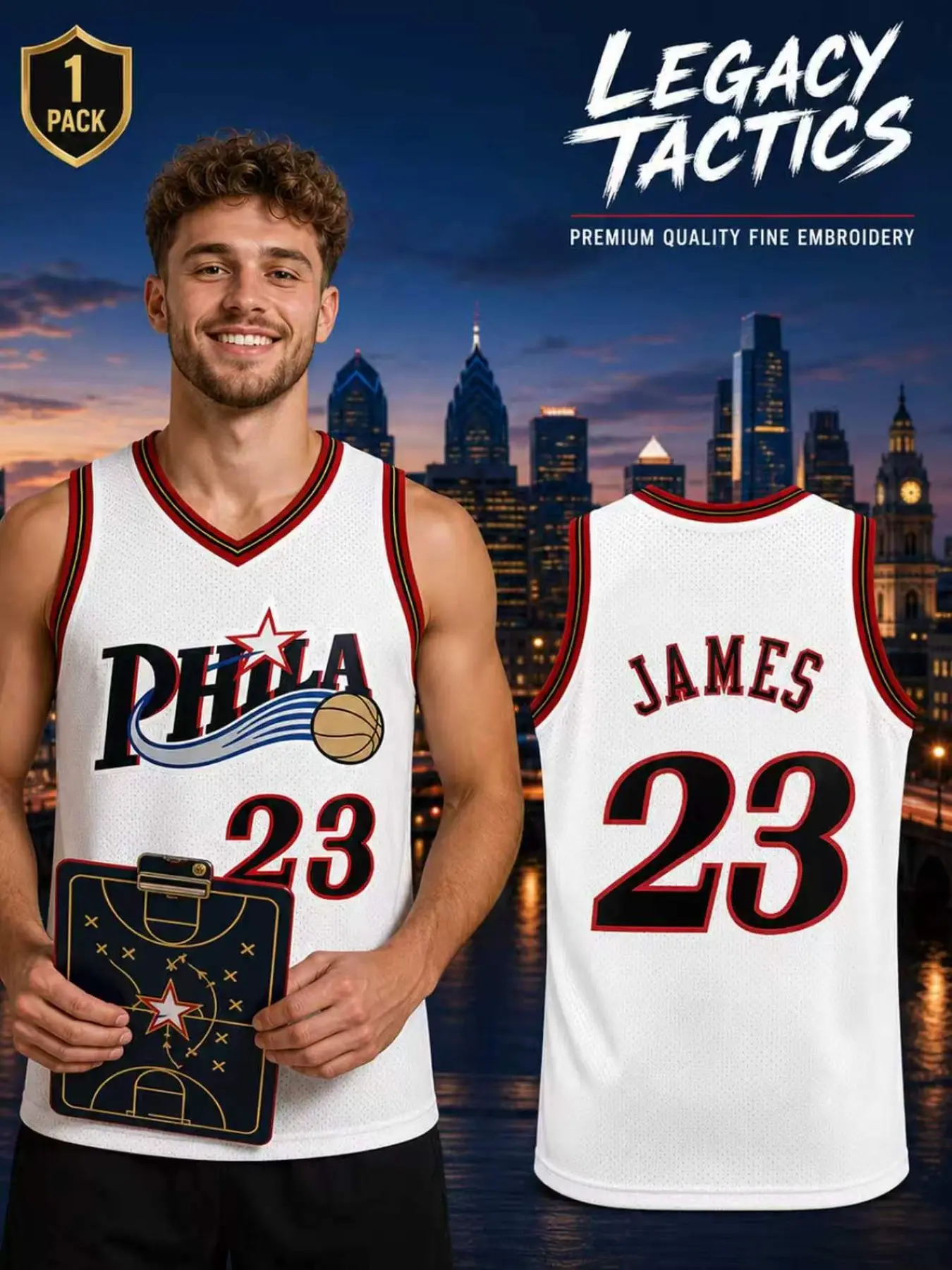 Men's #23 Philadelphia Retro Basketball Jersey, Embroidered Letters and Number Loose Breathable Tank Top,Comfortable Casual Sports Vest, Unisex, All Seasons, Jersey Tops