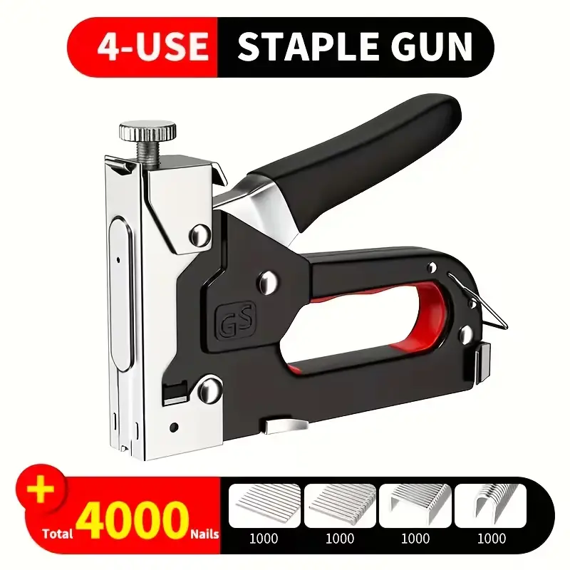 HANWISE 1-piece Heavy-duty  Manual Stapler With 4000 Staples, Suitable For T, U, I, And D-shaped Nails, Adjustable Strength, Suitable For Interior Decoration, Wood, Crafts, DIY Projects, Ideal Birthday Gifts, Valentine's Day Gifts, T/U/I/D Nails