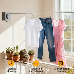1pc 165.35 Inch Retractable Invisible Clothesline, Wall Mounted Clotheslines, No Drill Wall Mount Design, Made of Stainless Steel with Corrosion Resistance, Suitable for Balconies, Bathrooms, Hotels, Home and Outdoor Laundry Drying