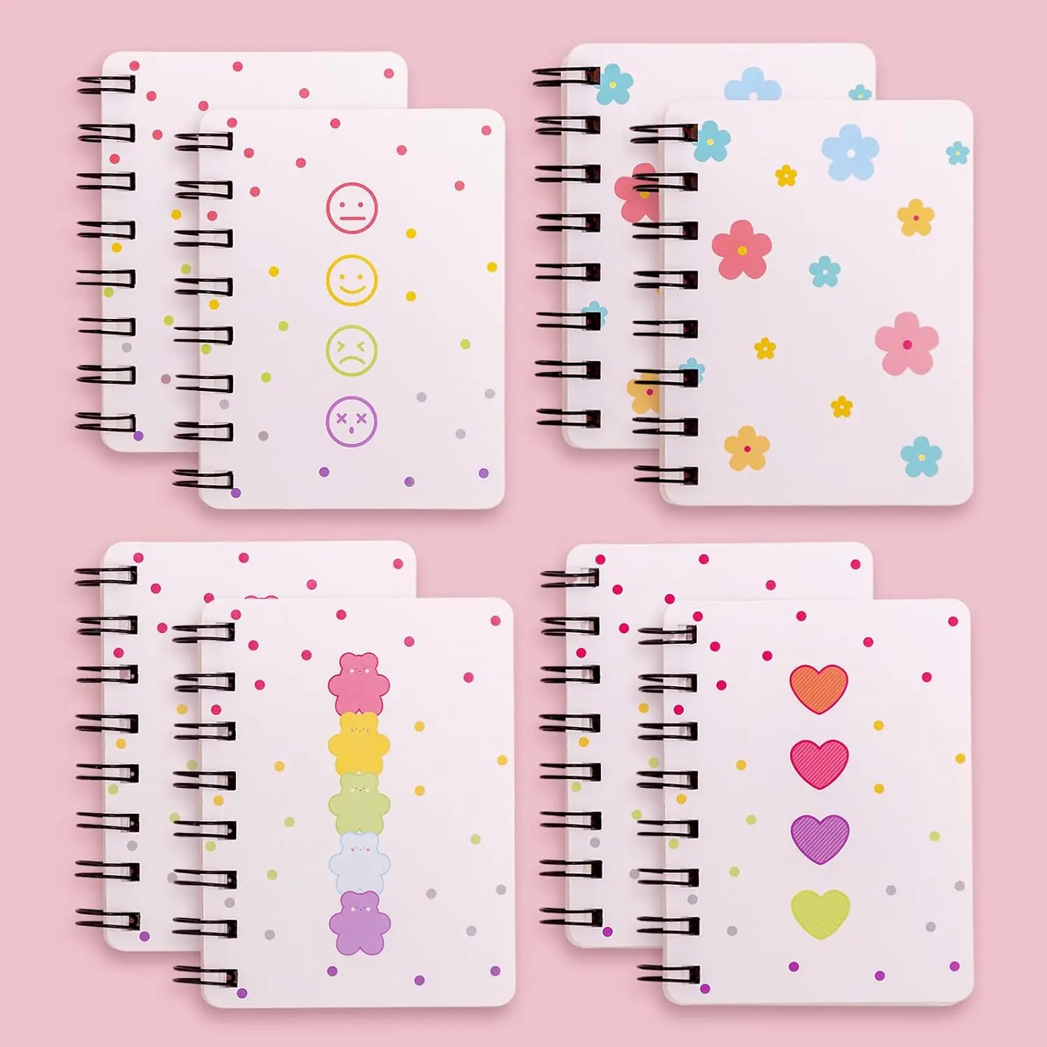 Small Spiral Notepad Cute Notebook, 8 Pack (Cartoon 80 Sheets 160 Pages) | Kawaii Journals for Study and Notes Blank Page Fun Mini Scratch Pads,  to School Supplies for Gifts  and Teachers