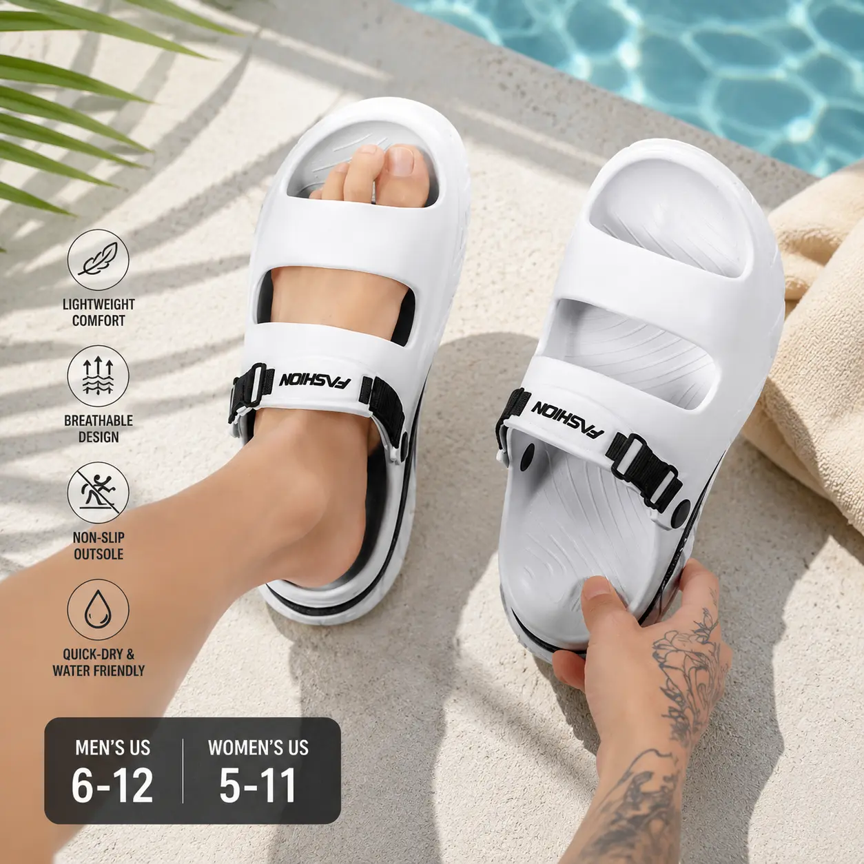 Unisex Lightweight EVA Slide Sandals|   Breathable Quick Dry Pool Shoes with Adjustable Strap|   Non Slip Summer Beach Clogs for Men & Women,Gingerbread,Man,Plush Slippers,Anime,Chainsaw,Pochita,Soft,Anti-Skid,Winter Clo,fashio,thick,sole,warm w,christmas
