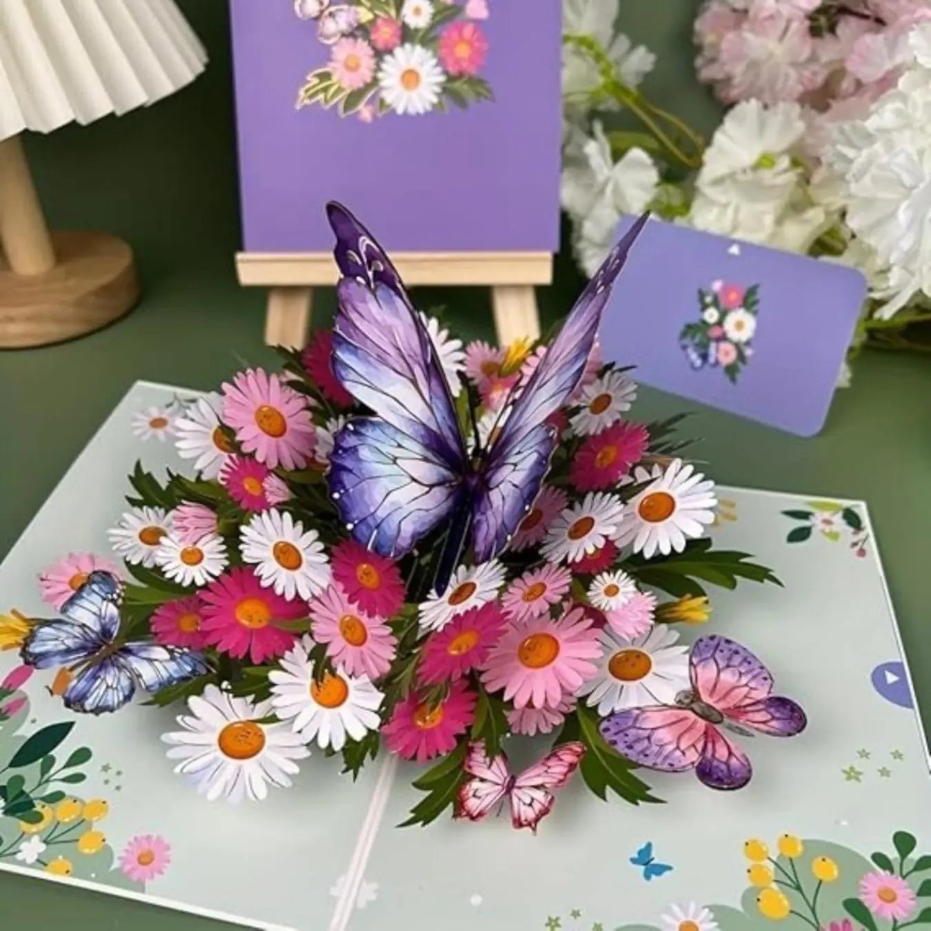 3D Butterfly Greeting Cards with Purple Butterfly, Flowers Pop Up Birthday Cards, for Mom, Sister, Grandmother, Wife, Daughter, and other women, with envelope