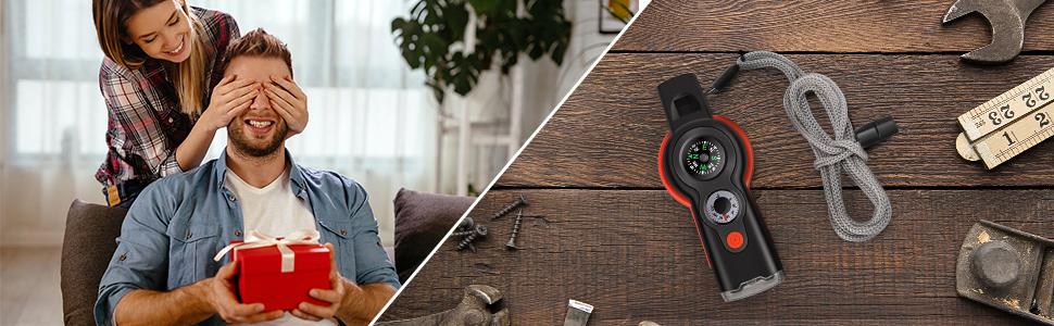 7-in-1 Emergency Survival Multifunctional Outdoor Safety Whistle with Lanyard, Ideal for Kayaking, Boating, Hiking, Camping, Climbing, Hunting, Fishing, Rescue Signaling