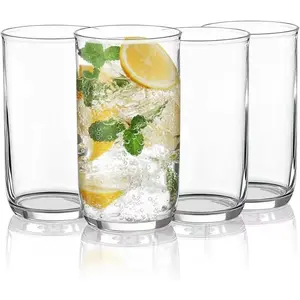 Highball Glasses Set 4pc, 14 oz Tall PET Clear Plastic Drinking Collins Glasses, Reusable Water Glass Cups, Bar Glassware Tumbler for Beverage, Beer, Juice, Milk, Mojito, Cold Drink