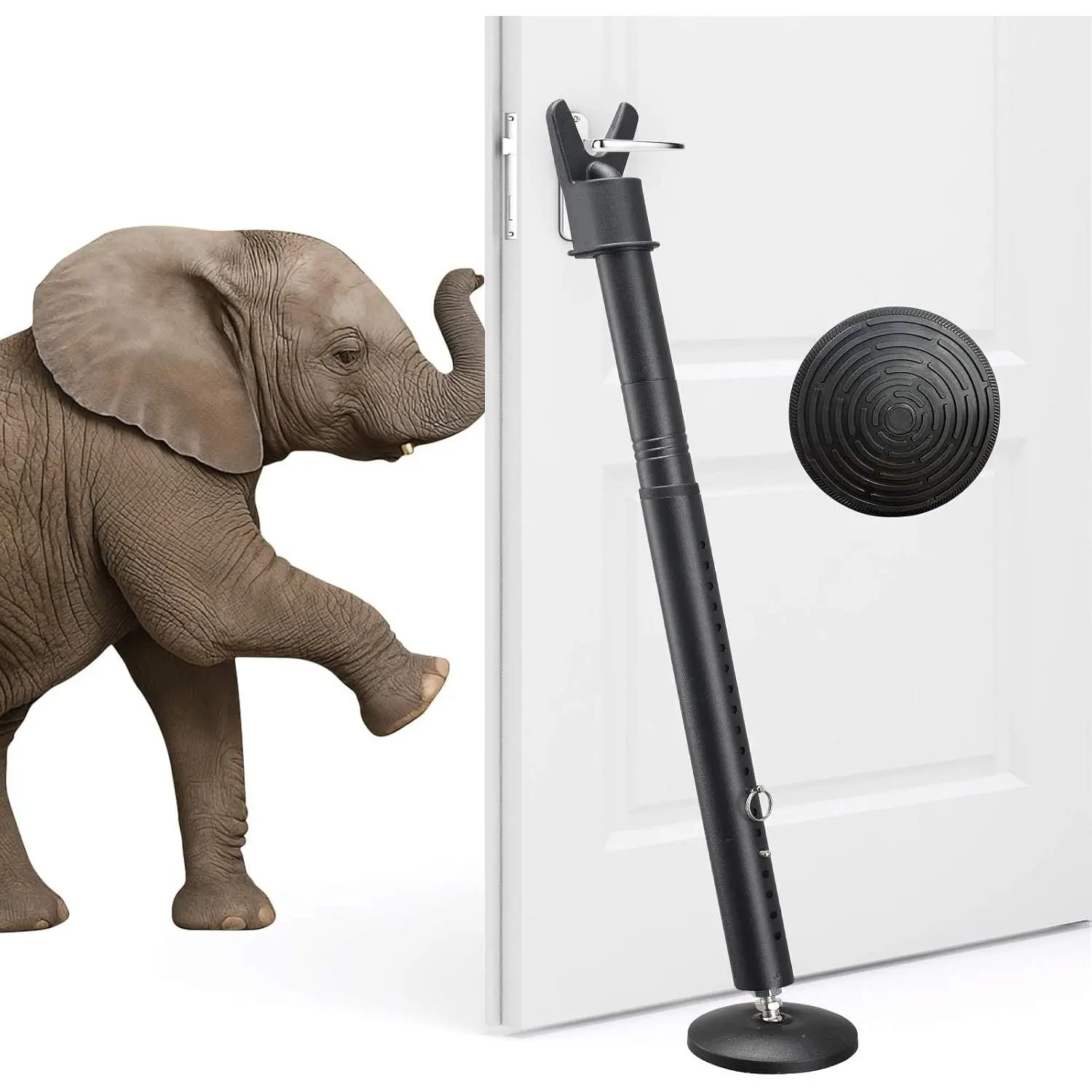 Door Security Bar - Upgraded Anti-Slip Base,Heavy Duty Burglar Door Stopper Stick,28-52" Adjustable Barricade Safety Jammer Stoper for Front Door Patio Sliding Glass Window,Black