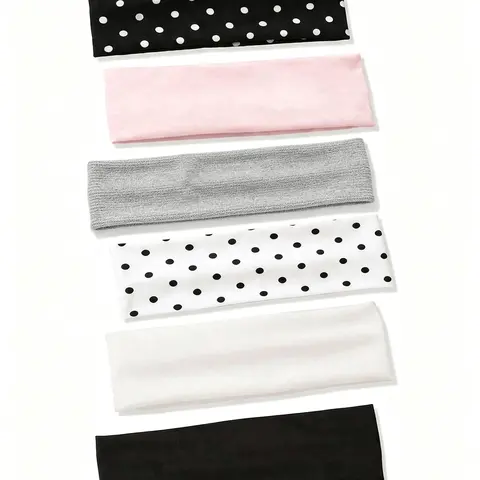 6-Piece Women's Fashionable Versatile Polka Dot Solid Hairbands Set, Perfect for Daily Use, Trendy and Stylish Accessories, Elastic Fashion Headbands
