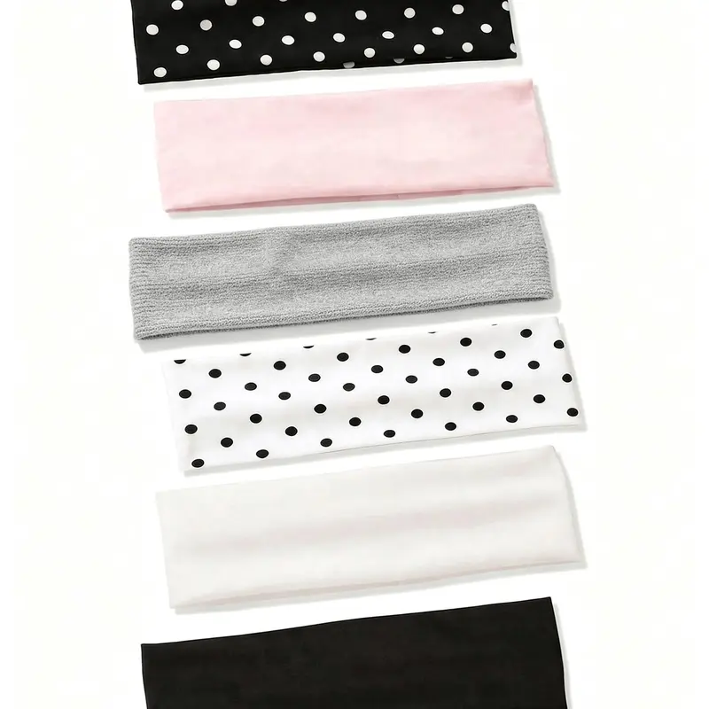 6-Piece Women's Fashionable Versatile Polka Dot Solid Hairbands Set, Perfect for Daily Use, Trendy and Stylish Accessories, Elastic Fashion Headbands