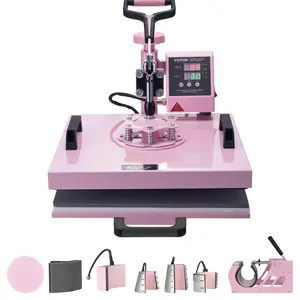 VEVOR Heat Press Machine, 15x 15 inch, 8 in 1 Heat Transfer Machine with 6-30 oz Tumbler Press, 360 Swing Away T-Shirt Pressing, Digital Precise Control, for T-Shirts/Mugs/Hats/Plates, Pink