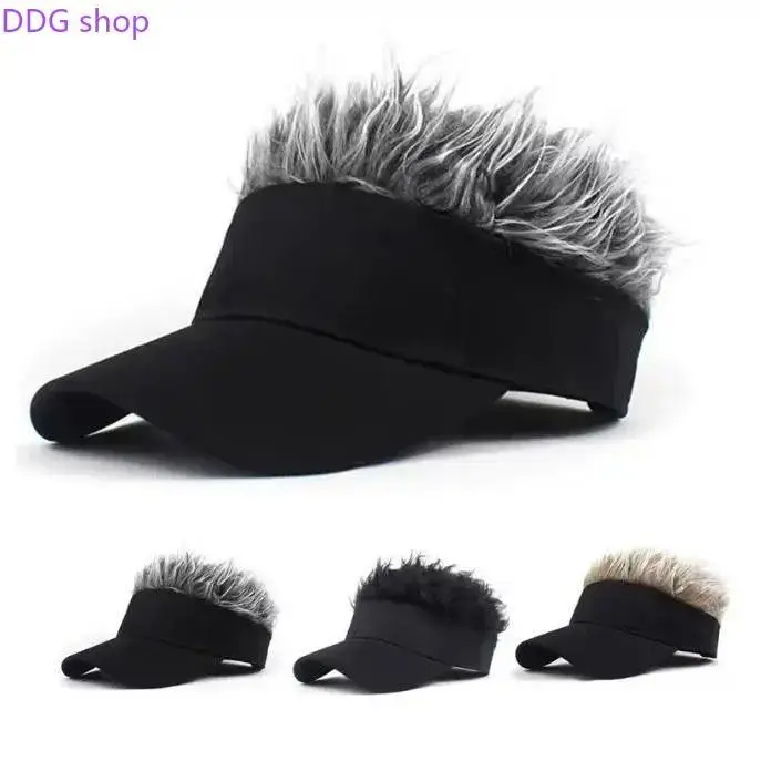 Men Synthetic Short Hair Spiked Wig Golf Baseball Cap Fake Hair Hat Adjustable Sunshade Visor Fancy Performance Hip-Hop Headwear Style