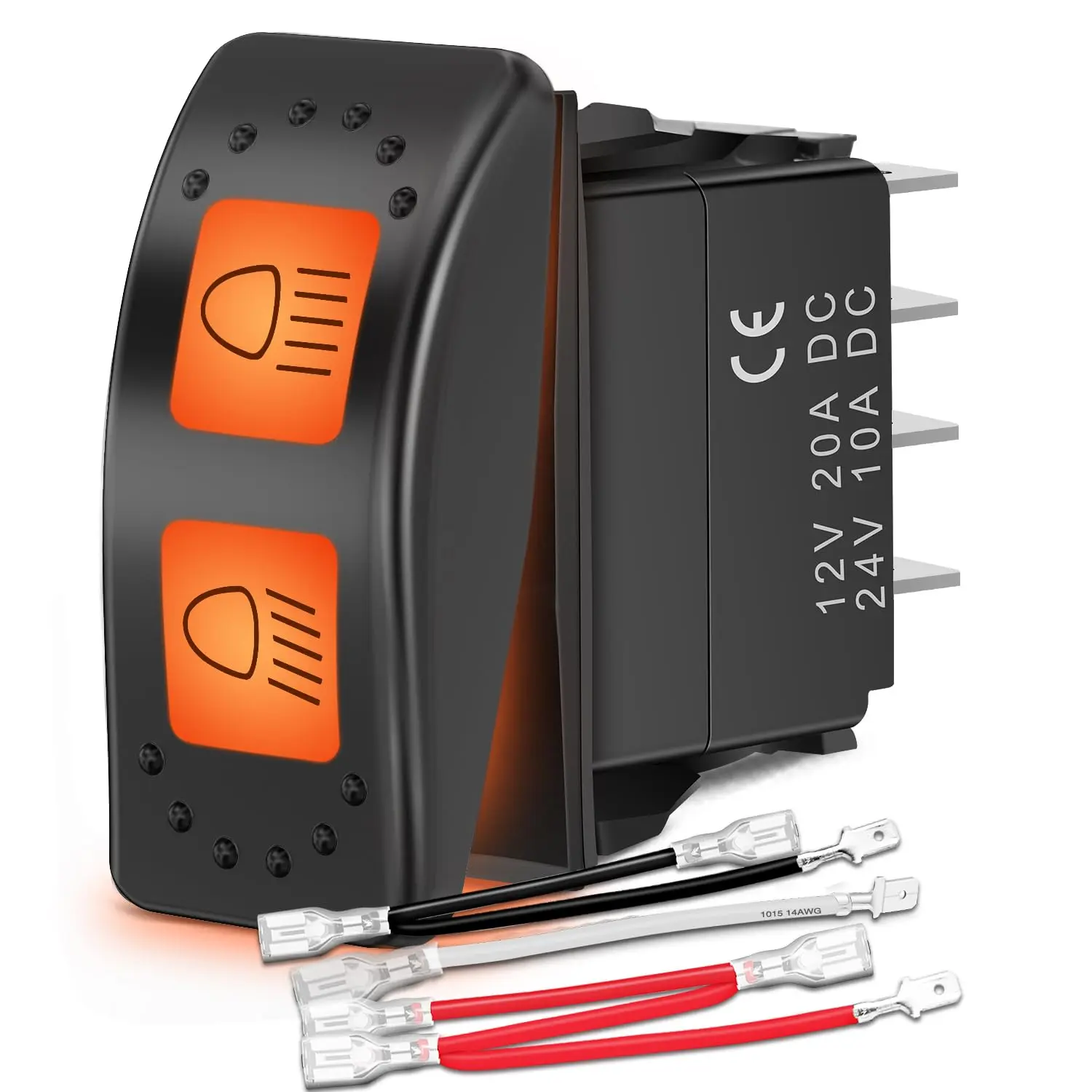 Nilight ABS Plastic 1x 6-Pin High Low Beam Headlight Rocker Switch, 12VDC-24VDC On-Off Toggle with Orange Backlit LED, 1x Jumper Wires Set, OE 710001725, Easy Install for Can-Am Commander Maverick MAX 1000 STD XRS