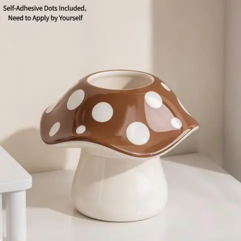 Cute Mushroom Pen Holder with Polka Dot Lid, Multifunctional Desk Organizer for Makeup Brushes Pens, Kawaii Desktop Storage Container for Kids Students Office Home Decor, Pencil Holder, Stationery Organizer, Desk Accessories, Desk Organizer Supply
