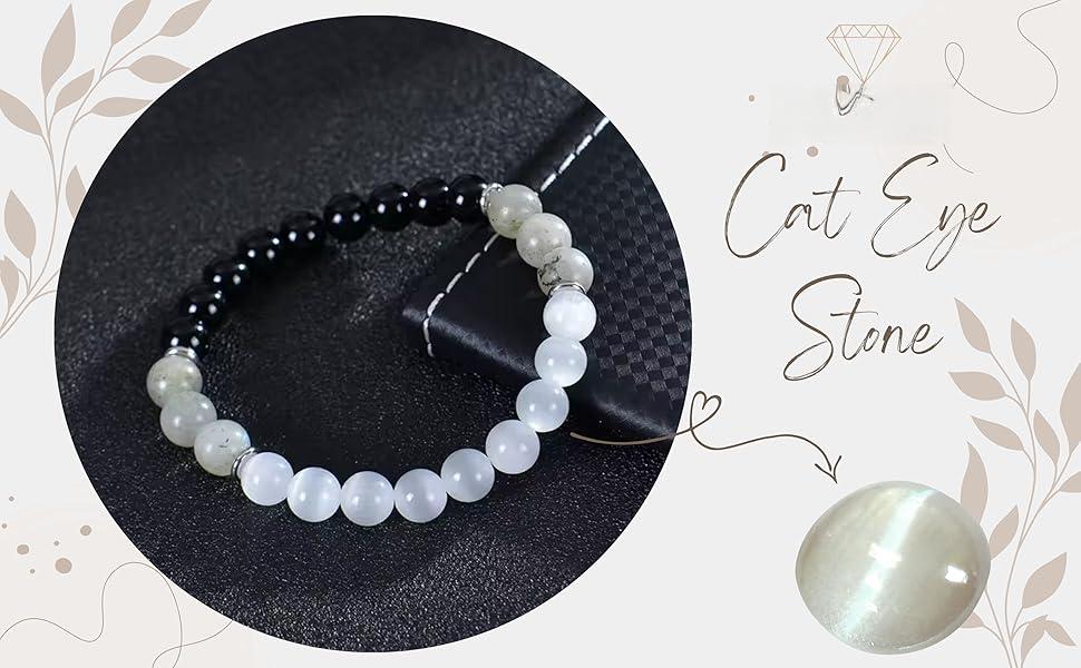 Obsidian Labradorite Cat Eye Stone Bracelet – Natural Healing Crystal Energy Jewelry for Protection, Balance & Positive Energy – Handmade Gemstone Beaded B