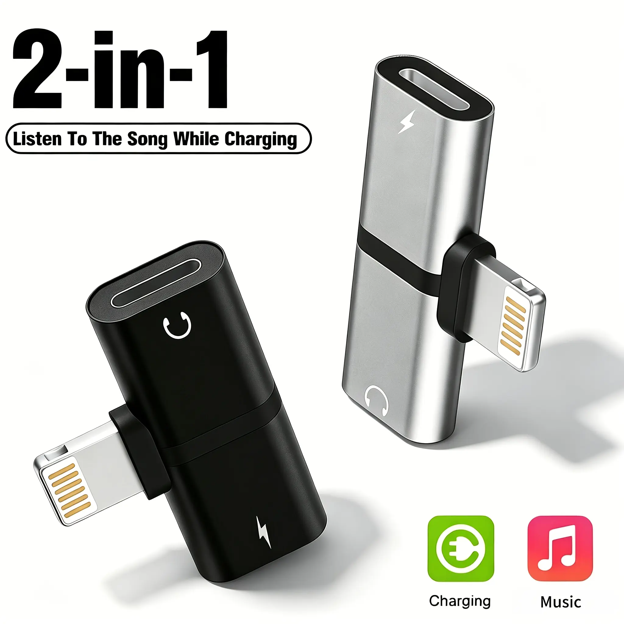2-Pack 2-in-1 Lightning to 3.5mm Headphone Jack & Charging Adapter, AUX Audio Splitter Dongle Compatible with iPhone 14/13/12/11 Pro Max, XS/XR/X/8/7 and Select Lightning iPad Models