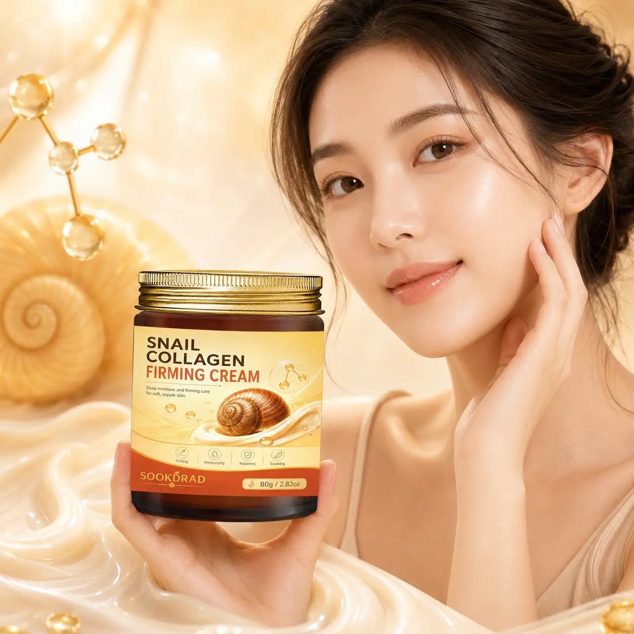Snail Collagen Firming Cream, Firming, Moisturizing, Repairing, Soothing, Soft Supple Skin, All Skin Types, 80g