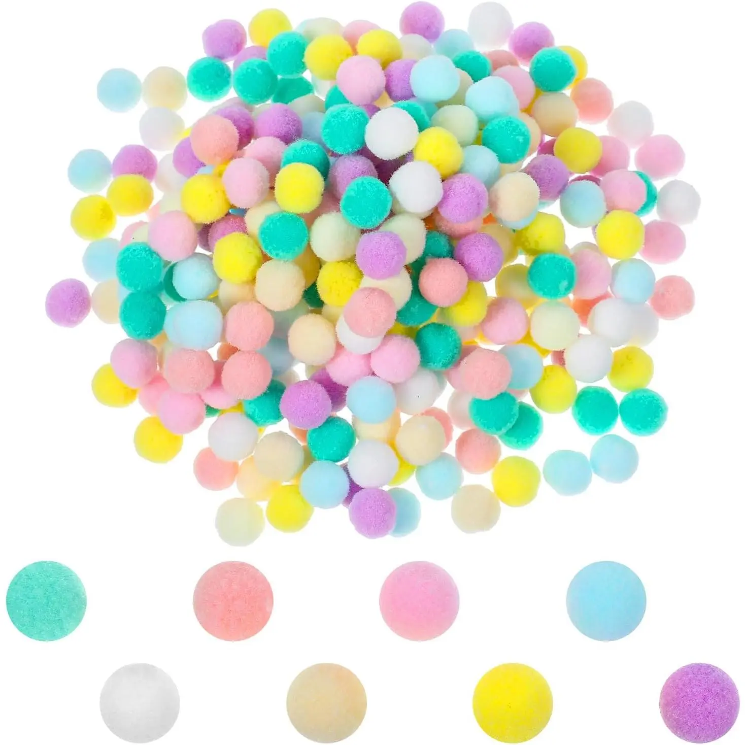 Pom Poms for Crafts, 200 PCS 1.5cm/0.6in Colorful Cute Pompoms for Crafts Portable Small Pom Poms for Making Hobby Supplies DIY Creative Craft Material Handicraft Decorations