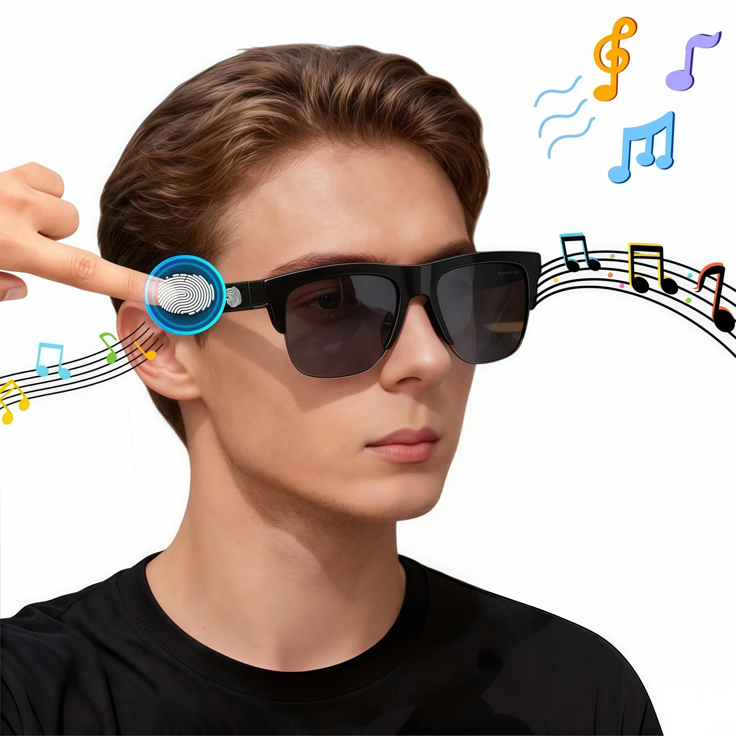 Smart Glasses Music HiFi Headset, Wireless Audio Glasses, Wireless 5.3 Headphone, Driving & Outdoor Sport, HD Mic, Stereo Dual Speaker, Touch Control