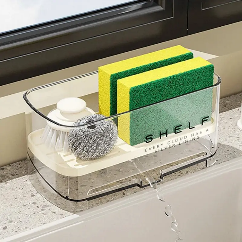 Kitchen Sink Organizer Rack, Multi-Layer Drying Basket, Holds Cleaning Tools, Quick Drain Tray, Space-Saving, Detachable & Easy Clean