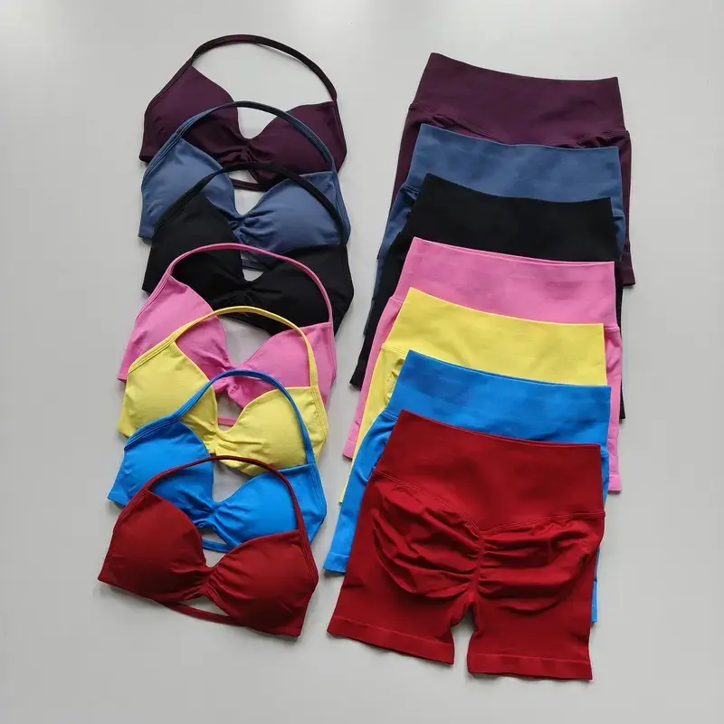 Women's 2-Piece Waist Lift Yoga Set - Quick-Dry Breathable Backless Halter Crop Top & Seamless Scrunch Lifted Hip Shorts, Stylish Athletic Activewear for Daily Gym Training, Backless Bra