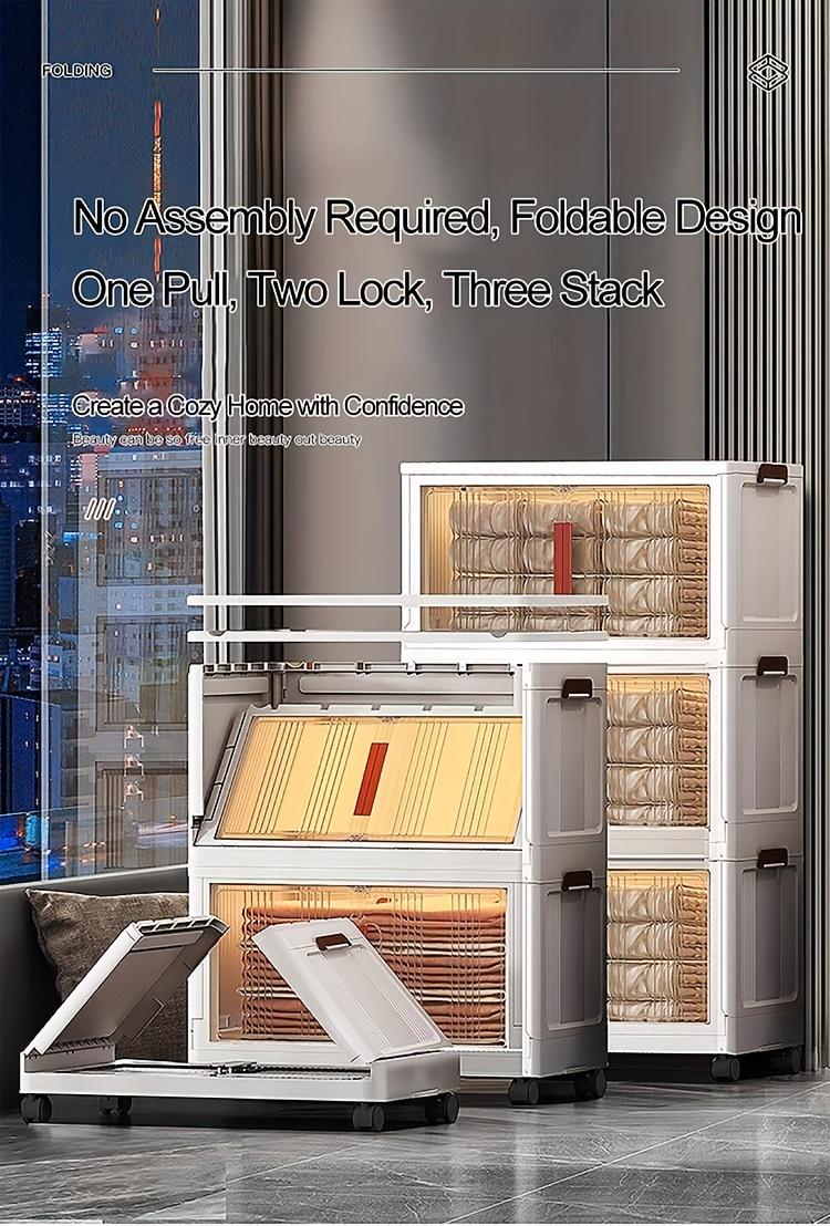 Naviconvex Stackable Plastic Storage Cabinet System - Large Capacity Organizer Bins With Doors & Wheels, Foldable Space-Saving Storage Solution For Home Organization, Easy Assembly For Bedroom, Kitchen, Living Room