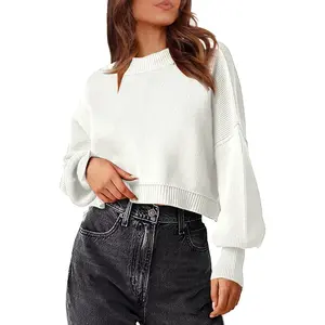 2023 Fall Sweaters Crewneck Long Batwing Sleeve Side Slit Lightweight Pullover Knit Sweater Tops