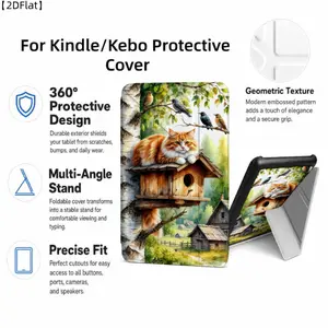 For Kindle/Kobo/Tolino Case, with stand Cat Bird House Tree Farm for New Kindle 11Th 2019, for Kindle 11th Generation Case for Kindle 11Th (2022/2024), 6-Inch, 7-Inch Kindle Paperwhite 12Th Generation 2024 Vision Color (2024) /Vision 6 (2021）/Shine Color