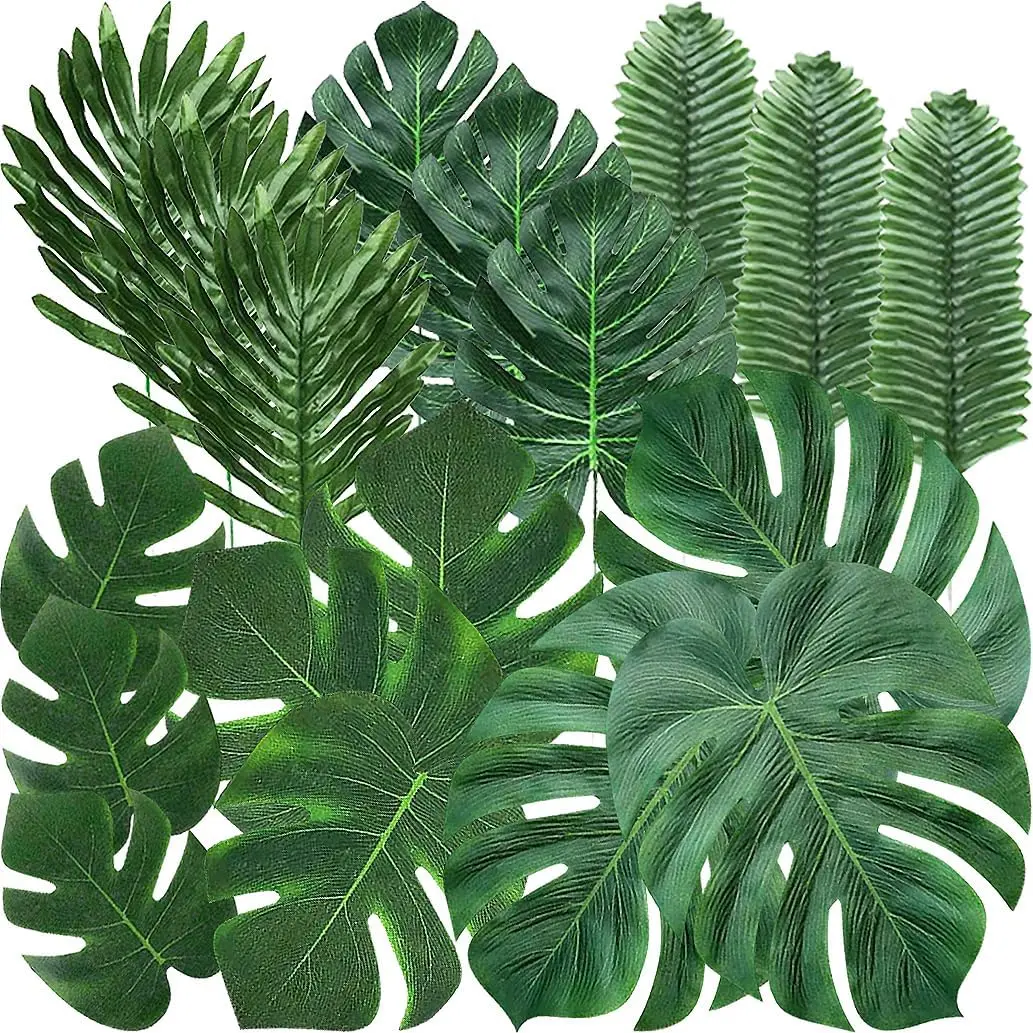 96 count Palm Leaves for Decorations Artificial Tropical Jungle Monstera Leaves Party Decor Safari Luau Party Decorations
