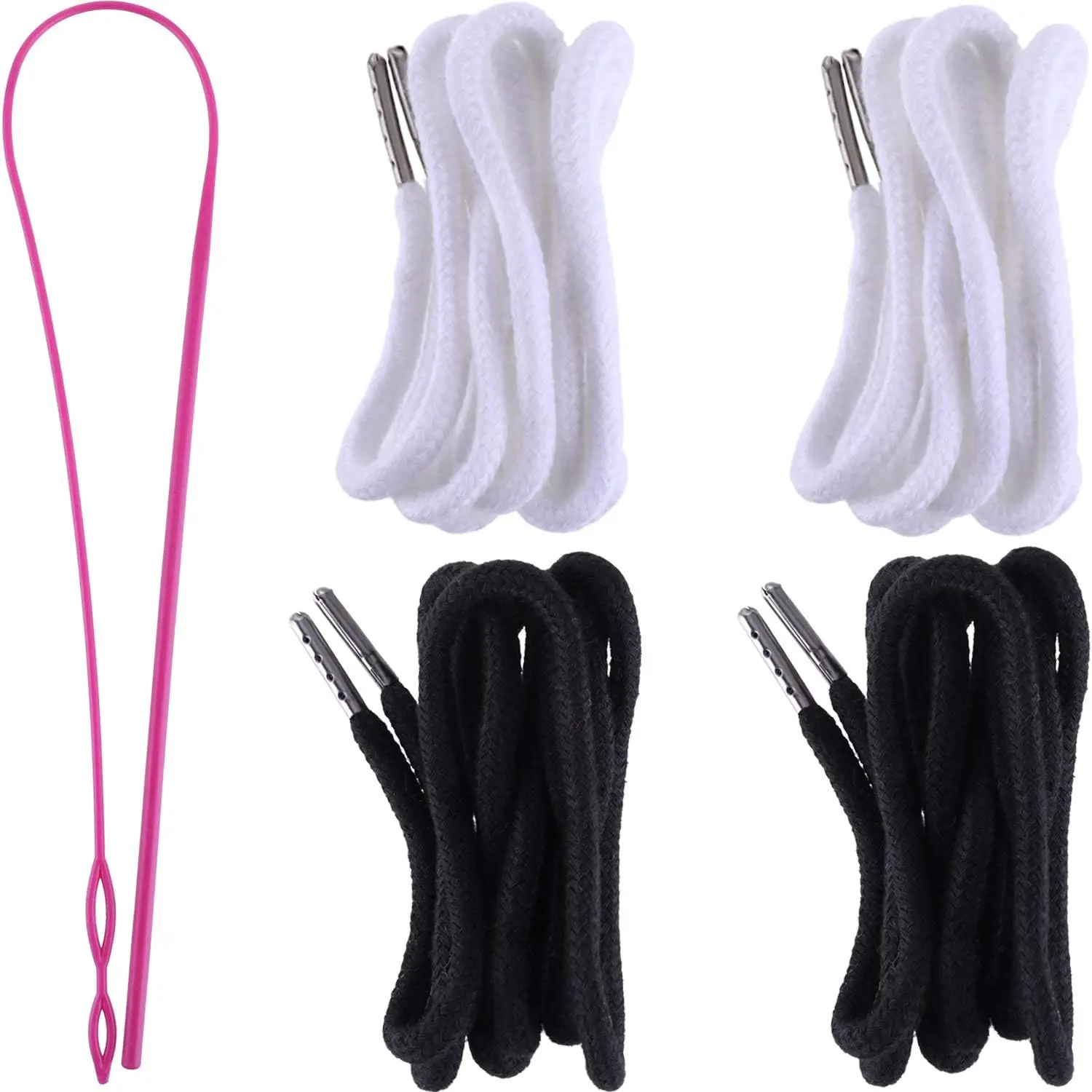 Replacement Drawstring Cords with Easy Threader for Sweatpants Shorts Pants Jackets Coats (Black, White)