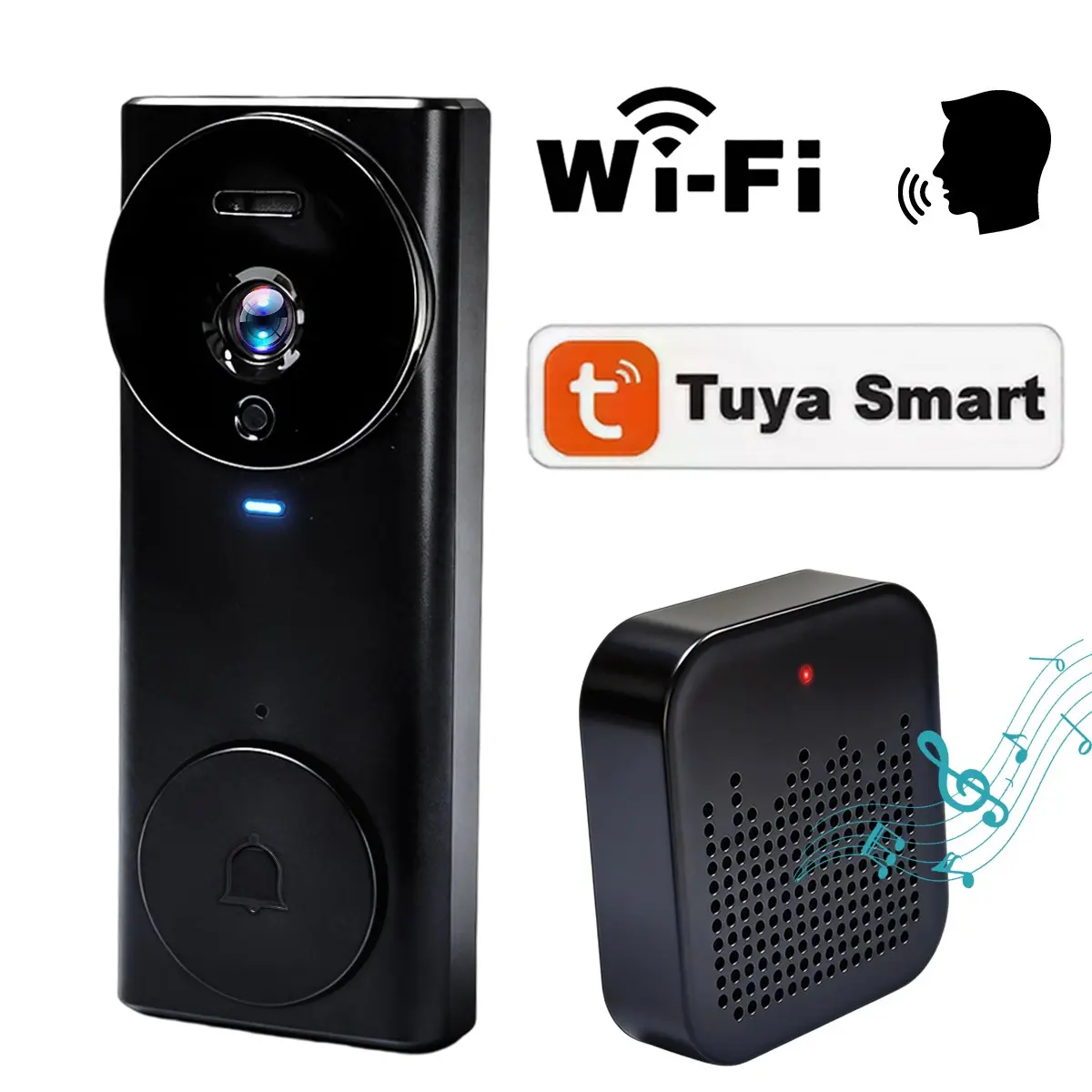 Smart Doorbell Battery Powered Wireless Camera, 130° Wide Angle, HD Video, Two-Way Talk, Night Vision, Cloud Storage, Easy Install