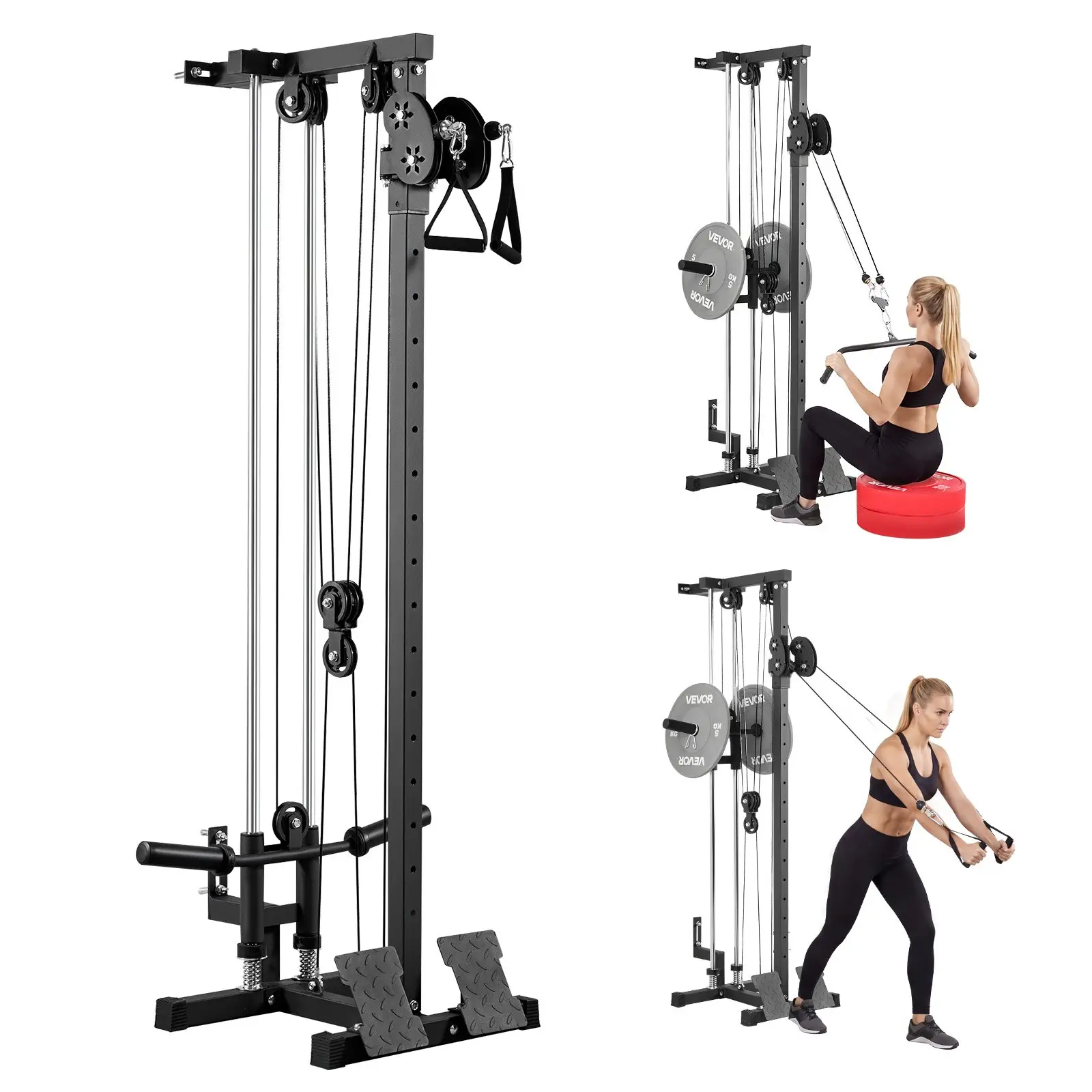 【toolupgrade】VEVOR LAT Pull Down Machine, 3-in-1 Row Cable Machine, Cable Machines Home Gym with 18-Level Height Adjustment, Wall-Mount Design, Load 500 lbs Lat Tower for Full-Body Workouts, Single-Arm Training