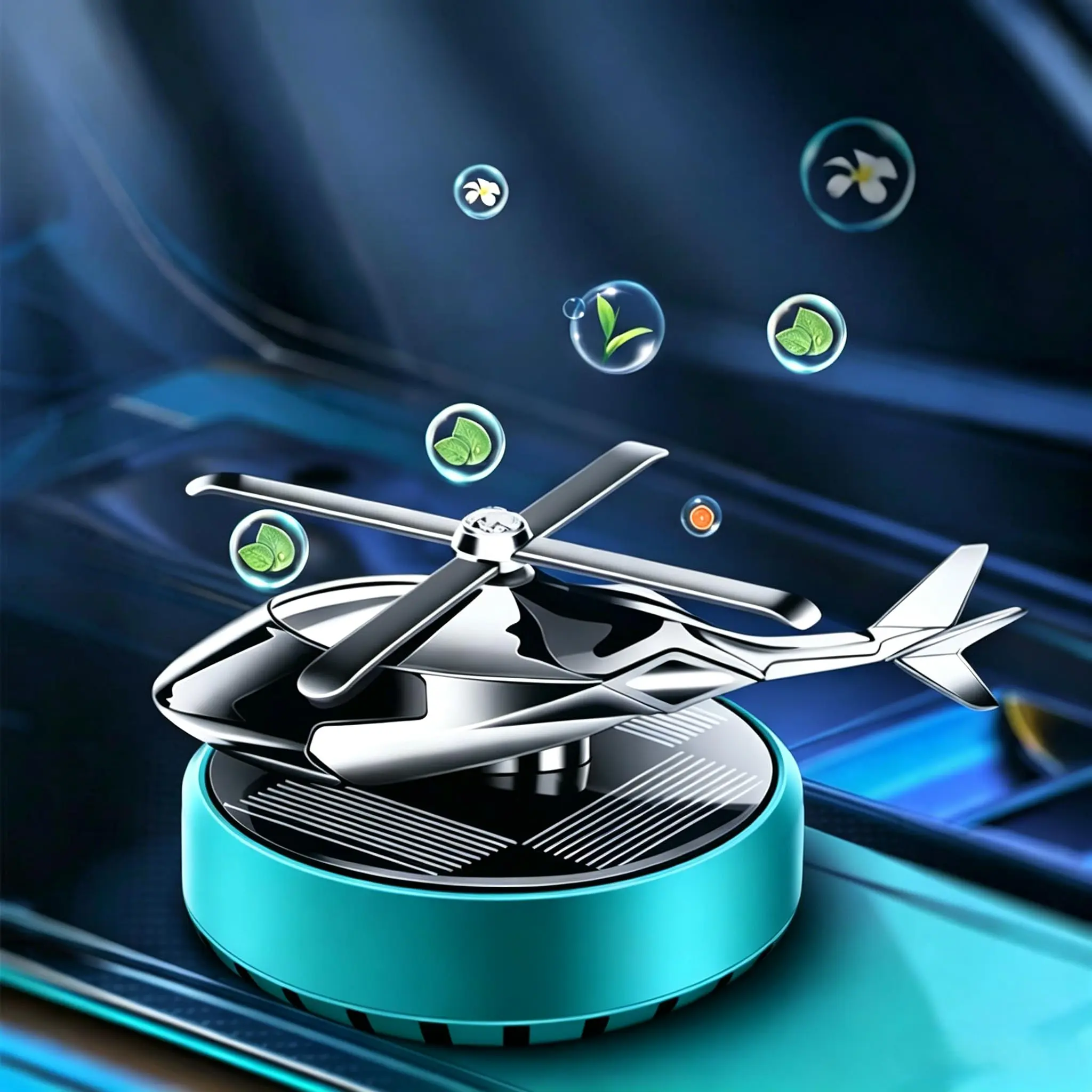 GAOMON Solar-Powered Rotating Helicopter-Shaped Car Air Freshener Fragrance Dispenser - Decorative Cars Accessories, Odor Control, Essential Fragrance, Home Use - Blue, Red, Gold Options