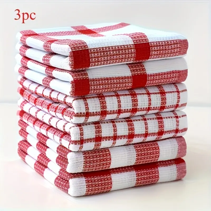Large Absorbent Kitchen Cloth 14.9x25.2", Ultra Soft Quick-Dry Checkered Dishcloth, Reusable Cleaning Towel for Home and Car, Kitchen Towels Set