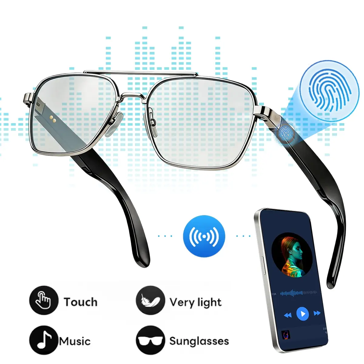 Wireless Audio Smart Glasses - Open Ear Design,  HD Clear Calls, Quick Pairing, All Day Comfort,Ultra Lightweight, Perfect for Commute, Driving & Daily Casual Use