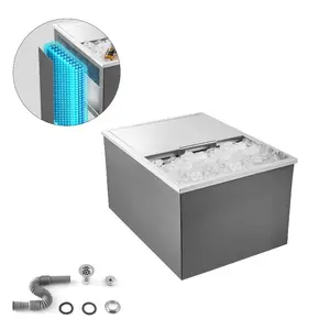 VEVOR Drop in Ice Chest, 18Lx 12Wx 15H Stainless Steel Drop in Cooler, 28.6 Quart Commercial Ice Bin with Sliding Lid for Outdoor Kitchen Patio Bar, Drain - pipe Set Included, for Cold Wine Beer