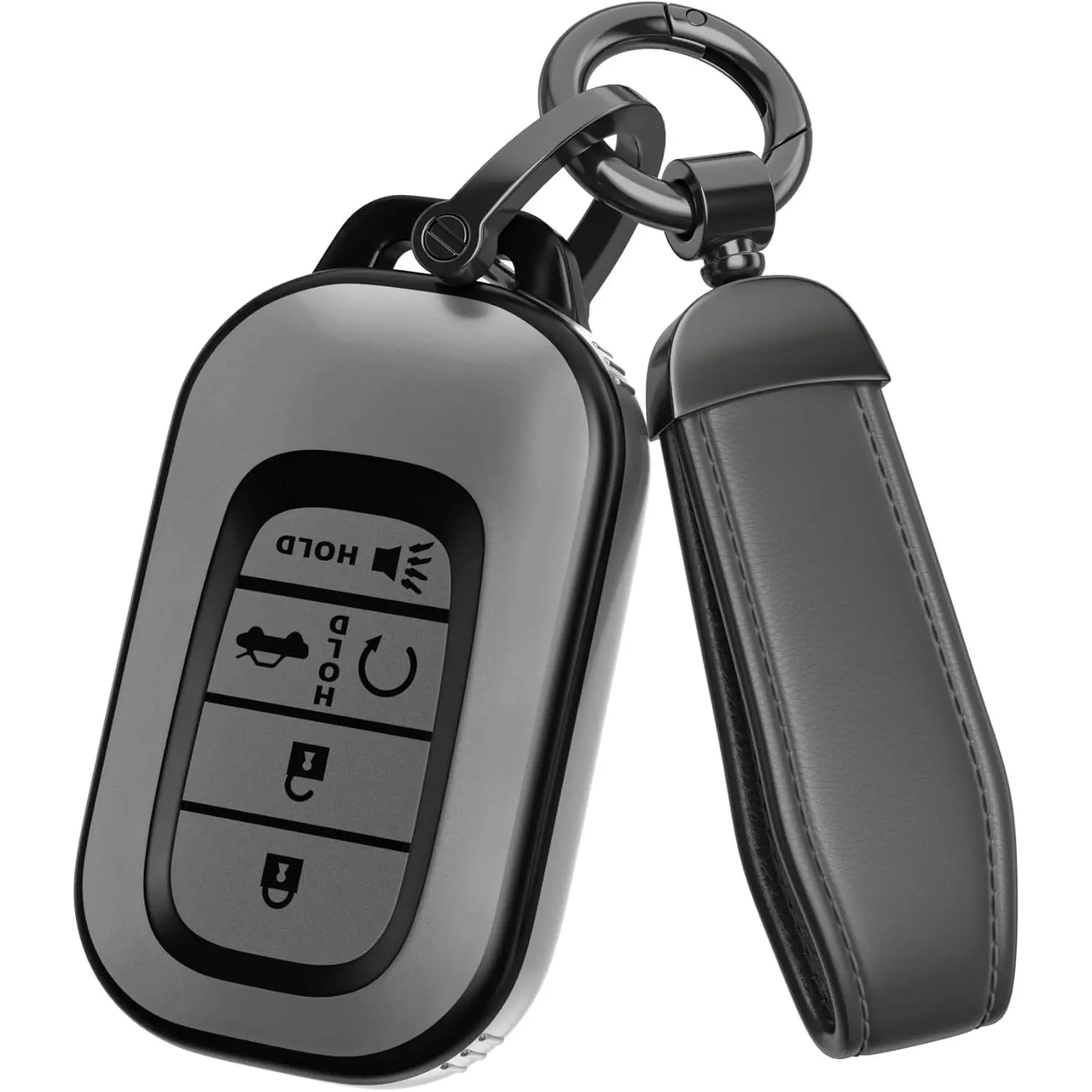 for Honda Key Fob Cover Accessories- Matte TPU Key Fob Cover with Leather Keychain for 2022-2026 Civic Accord HR-V Pilot CR-V, Sport SI EX EX-L (Matte Gray, Model 1), Car Key Accessory, Key Covers For Car Keys