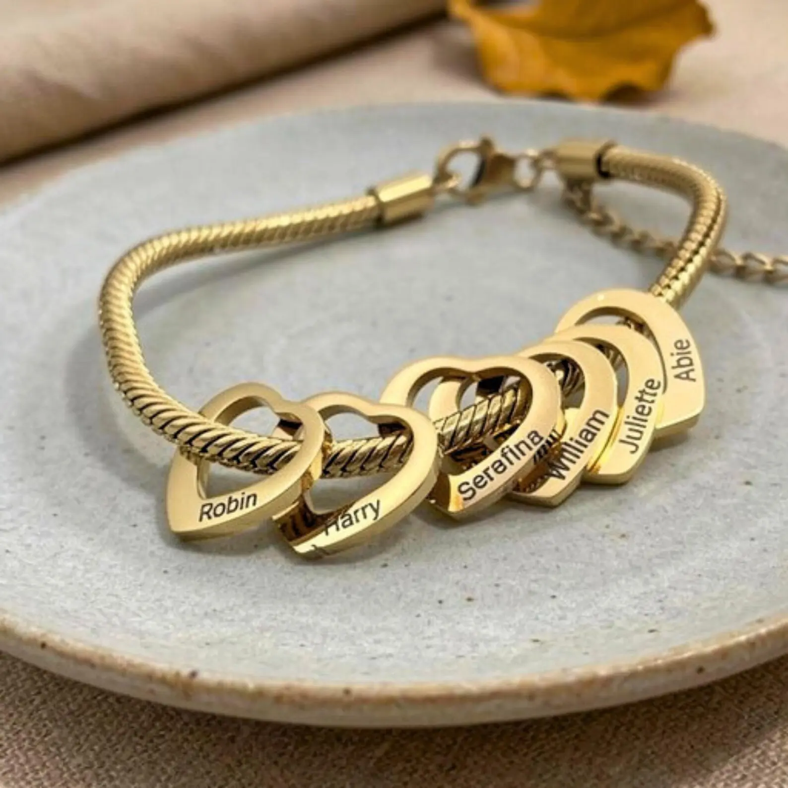 AS976 Personalized Mom Bracelet with Kids Names, Custom Heart Charm Bracelet, Engraved Name Jewelry, Gift for Mom Grandma AS976 Personalized Mom Bracelet with Kids Names, Custom Heart Charm Bracelet, Engraved Name Jewelry, Gift for Mom Grandma