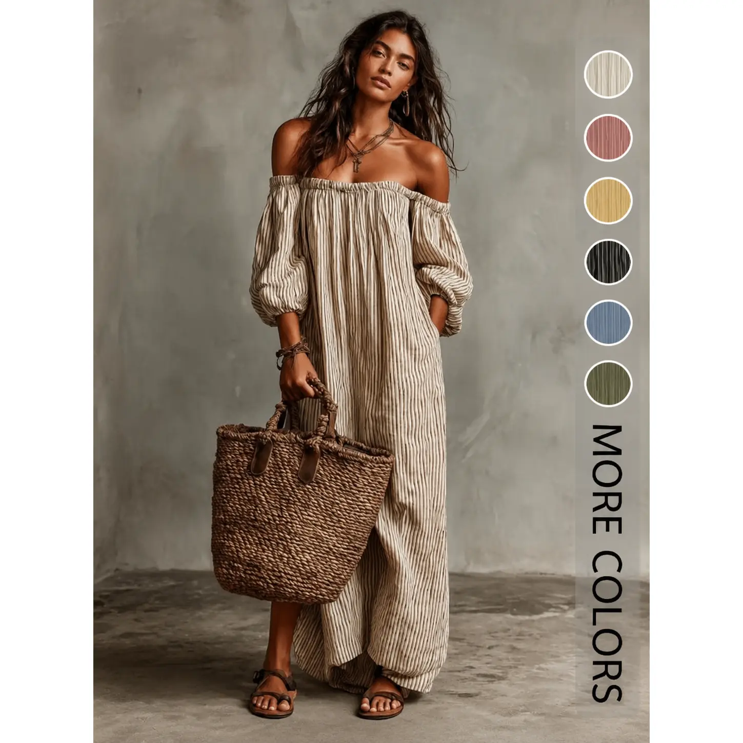 New Summer Elegant Casual Loose Off-Shoulder Striped Dress