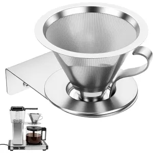 Reusable #4 Coffee Filter compatible with Technivorm Moccamaster KBGV (Select 53630-59691), Stainless Steel Funnel Holder Set, Replace Plastic Cone, 2-in-1 Dripper, Dishwasher Safe
