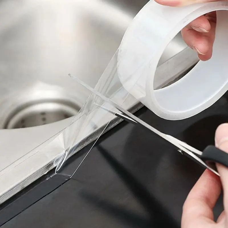 1 Roll 3M/5M Clear Waterproof Self Adhesive Sealing Tape, Kitchen Sink Edge Caulk Strip, Anti-Mold Seam Trim Tape for Bathroom Countertop